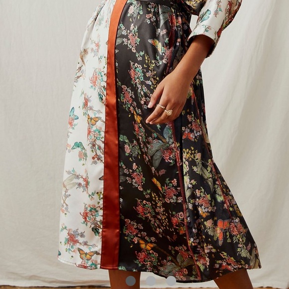 HAH PRINTED LONGLINE CAFTAN BILLOWY SILHOUETTE BUTTERFLY PRINT BELTED SIZE XS - Picture 6 of 15